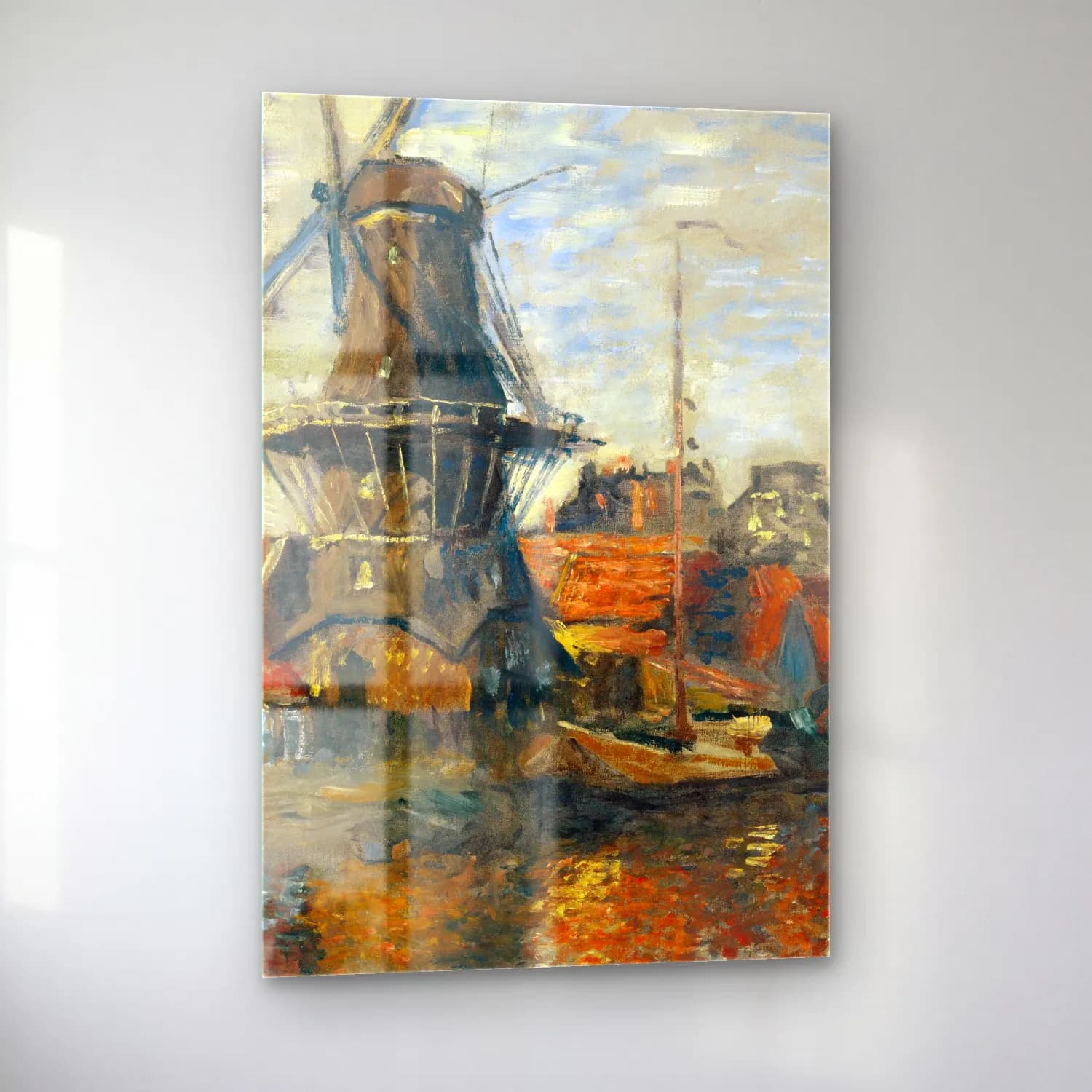 Claude Monet – The Windmill on the Onbekende Gracht, Amsterdam cam tablo — sol açıdan görünüm