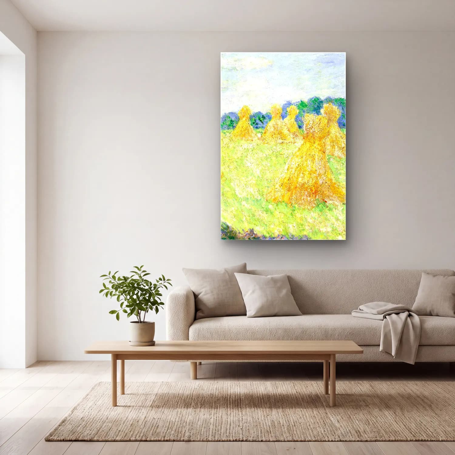 Claude Monet – The Young Ladies of Giverny, Sun Effect cam tablo — açık renk salonda