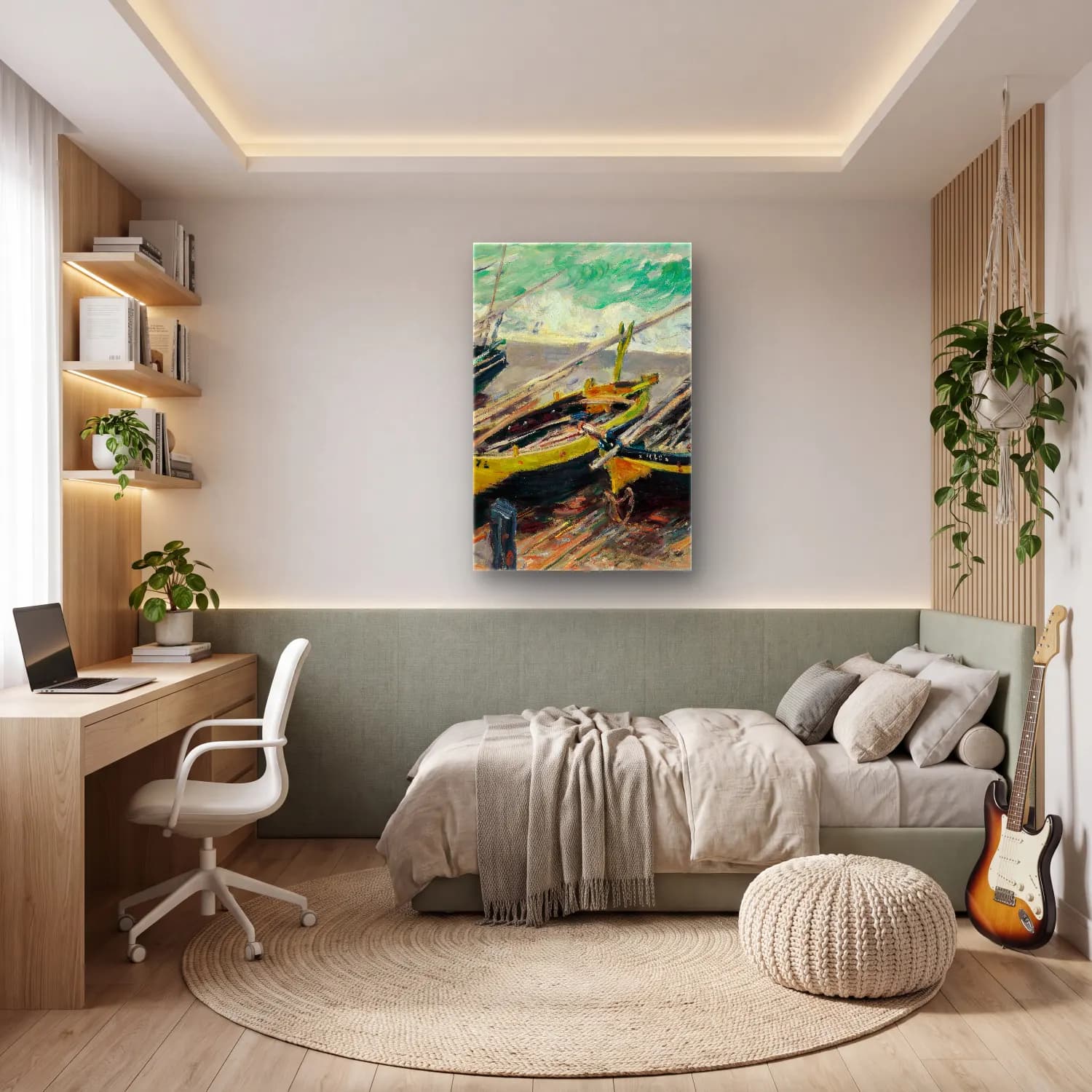 Claude Monet – Three Fishing Boats cam tablo — genç odasında