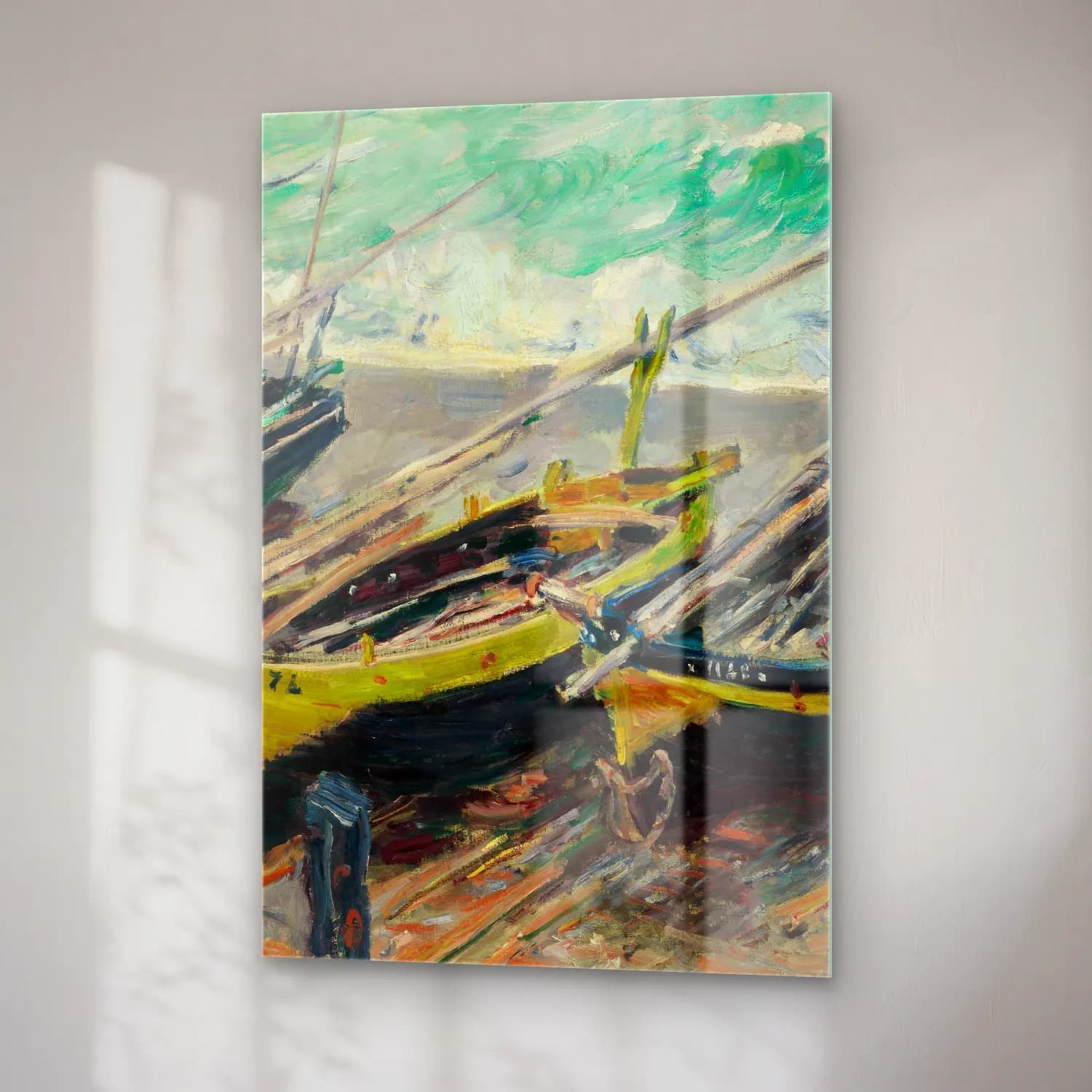 Claude Monet – Three Fishing Boats cam tablo — sağ açıdan görünüm
