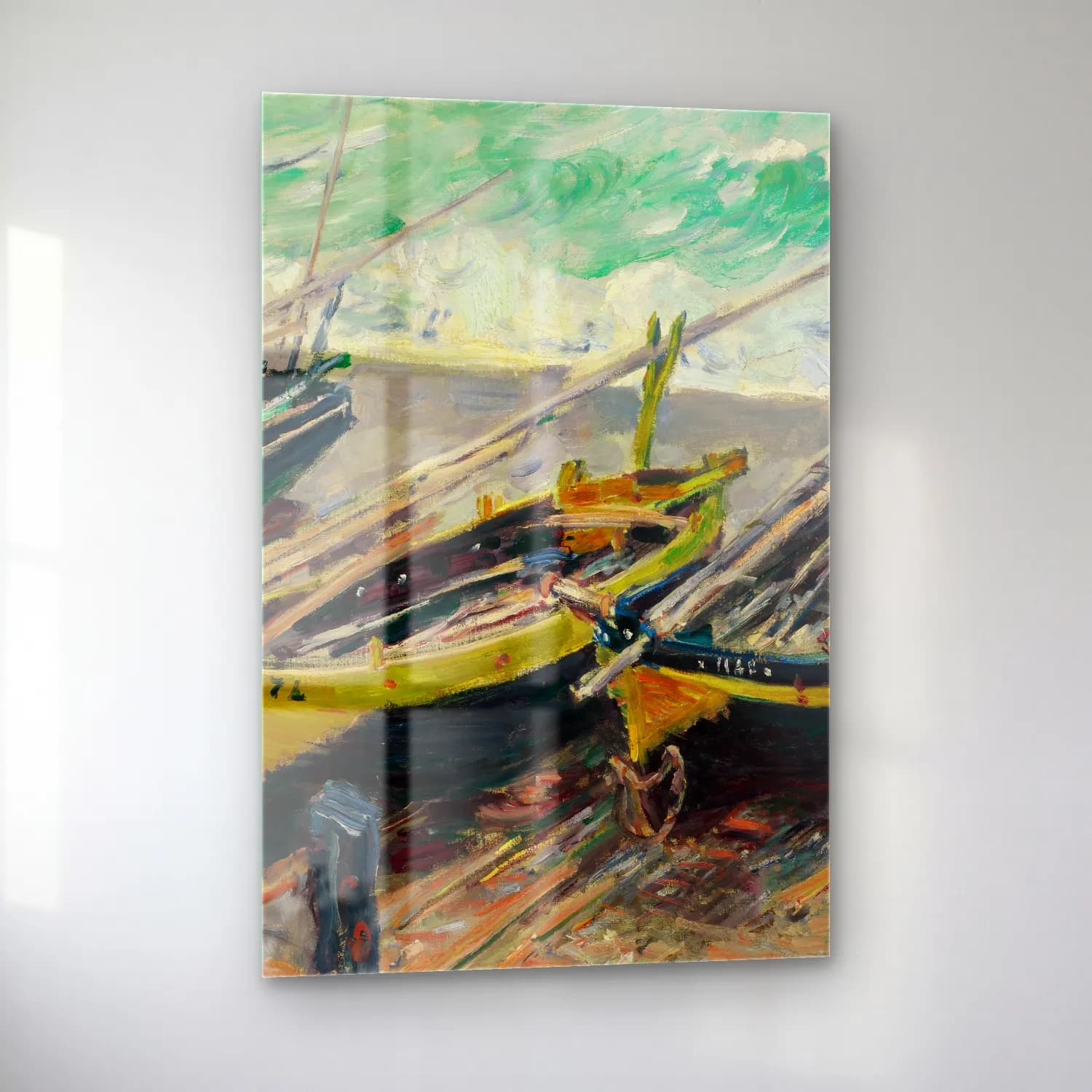 Claude Monet – Three Fishing Boats cam tablo — sol açıdan görünüm