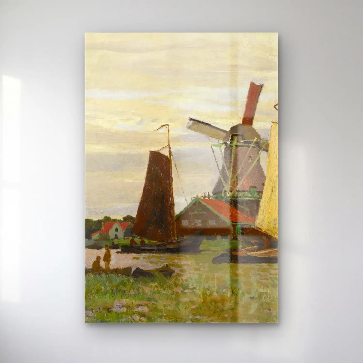 Claude Monet – Un Moulin À Zaandam cam tablo — Claude Monet – Un Moulin À Zaandam — yağlı boya liman ve tekneler