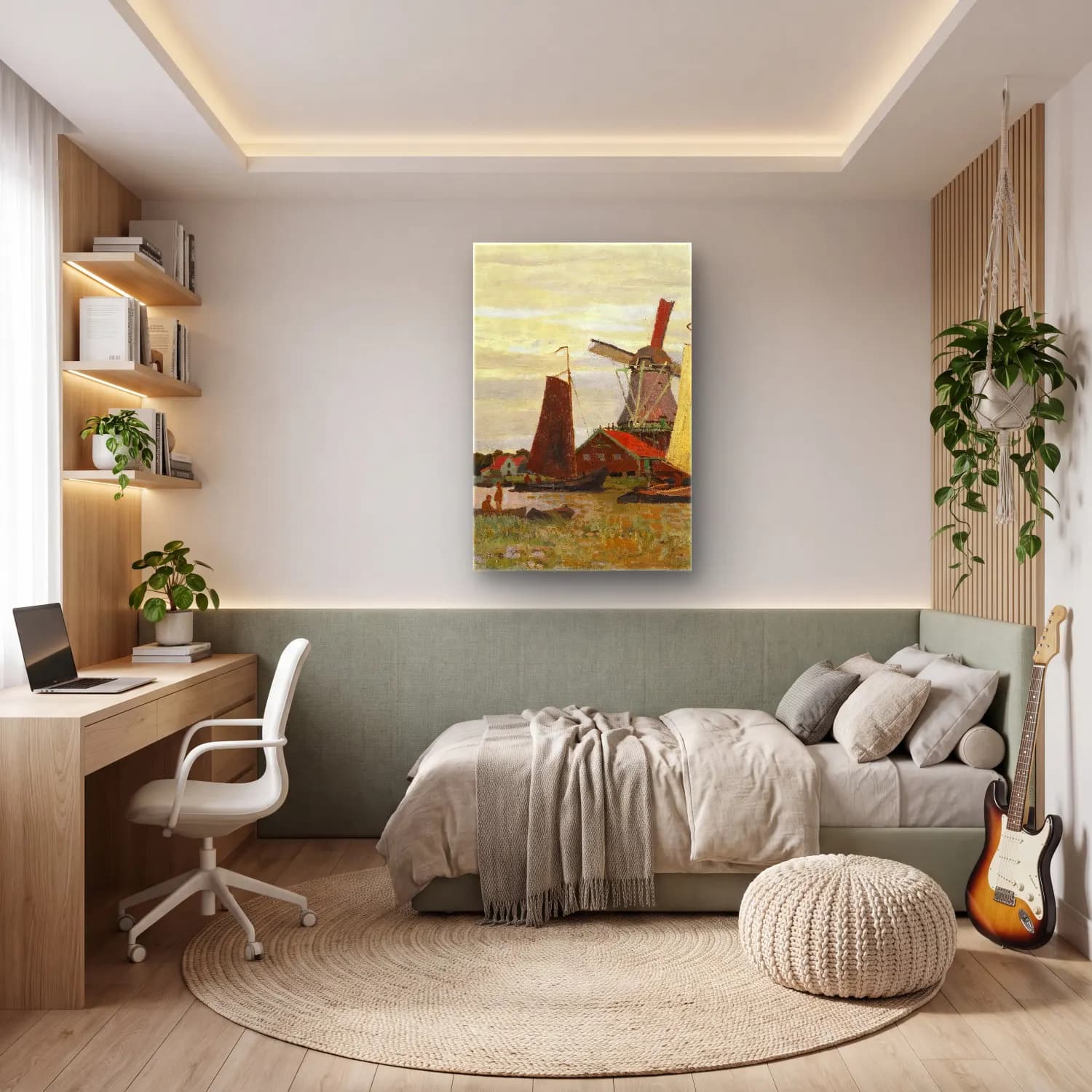 Claude Monet – Un Moulin À Zaandam cam tablo — genç odasında