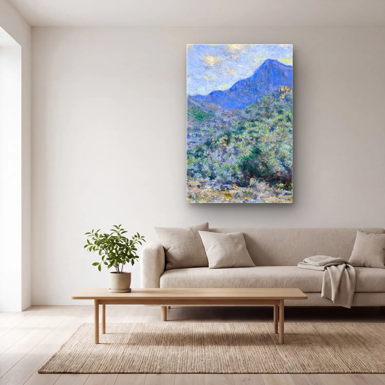 Claude Monet – Valle Buona, Near Bordighera cam tablo — açık renk salonda