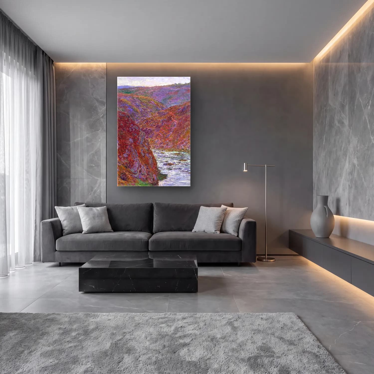 Claude Monet – Valley of the Creuse (Gray Day) cam tablo — lüks salon duvarında