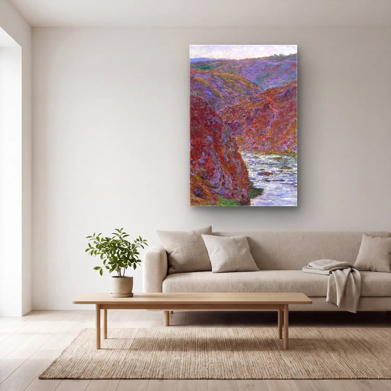 Claude Monet – Valley of the Creuse (Gray Day) cam tablo — açık renk salonda