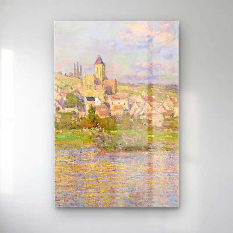 Claude Monet – Vétheuil – Bej Tonlar cam tablo — Claude Monet – Vétheuil – Bej Tonlar — empresyonist katedral