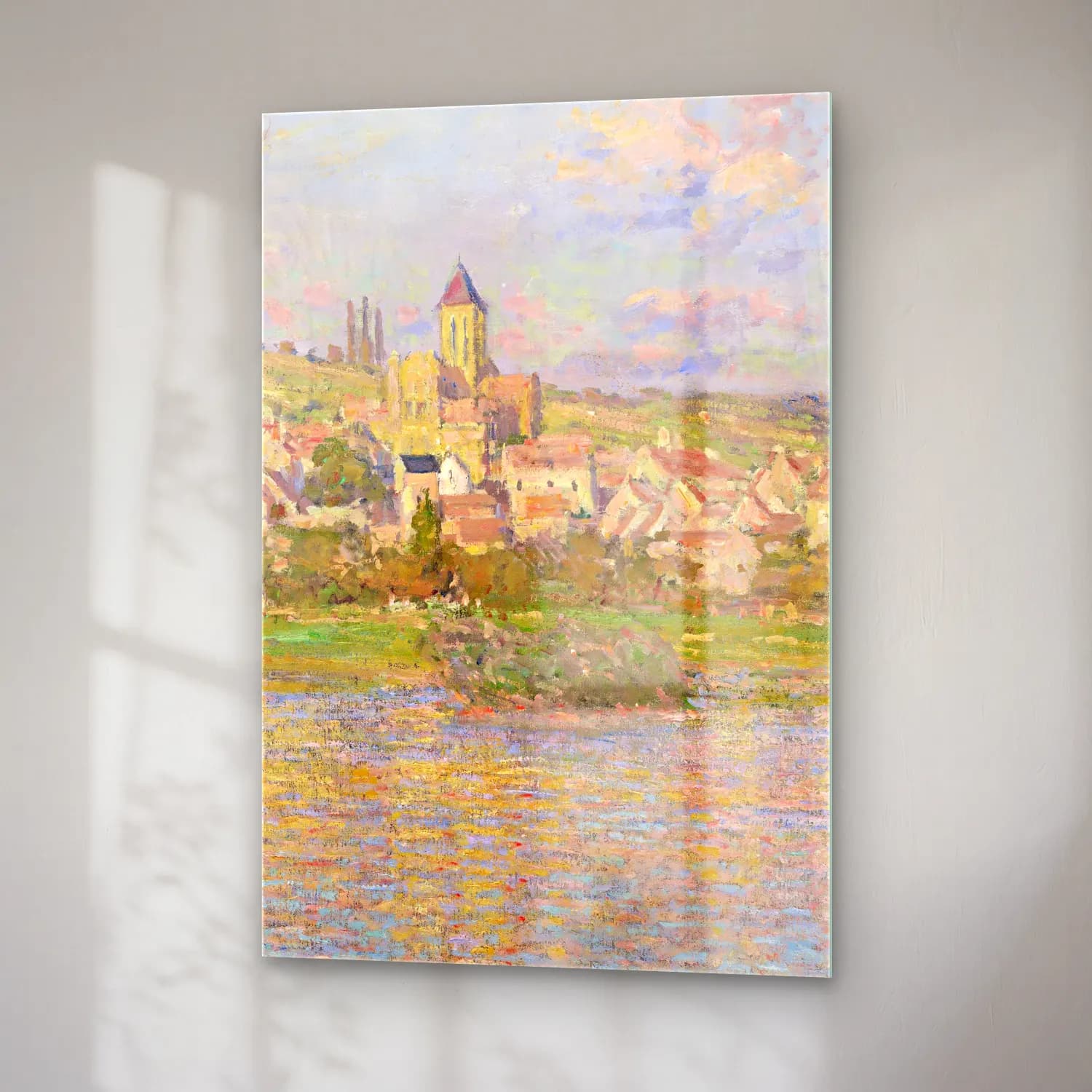 Claude Monet – Vétheuil – Bej Tonlar cam tablo — sağ açıdan görünüm