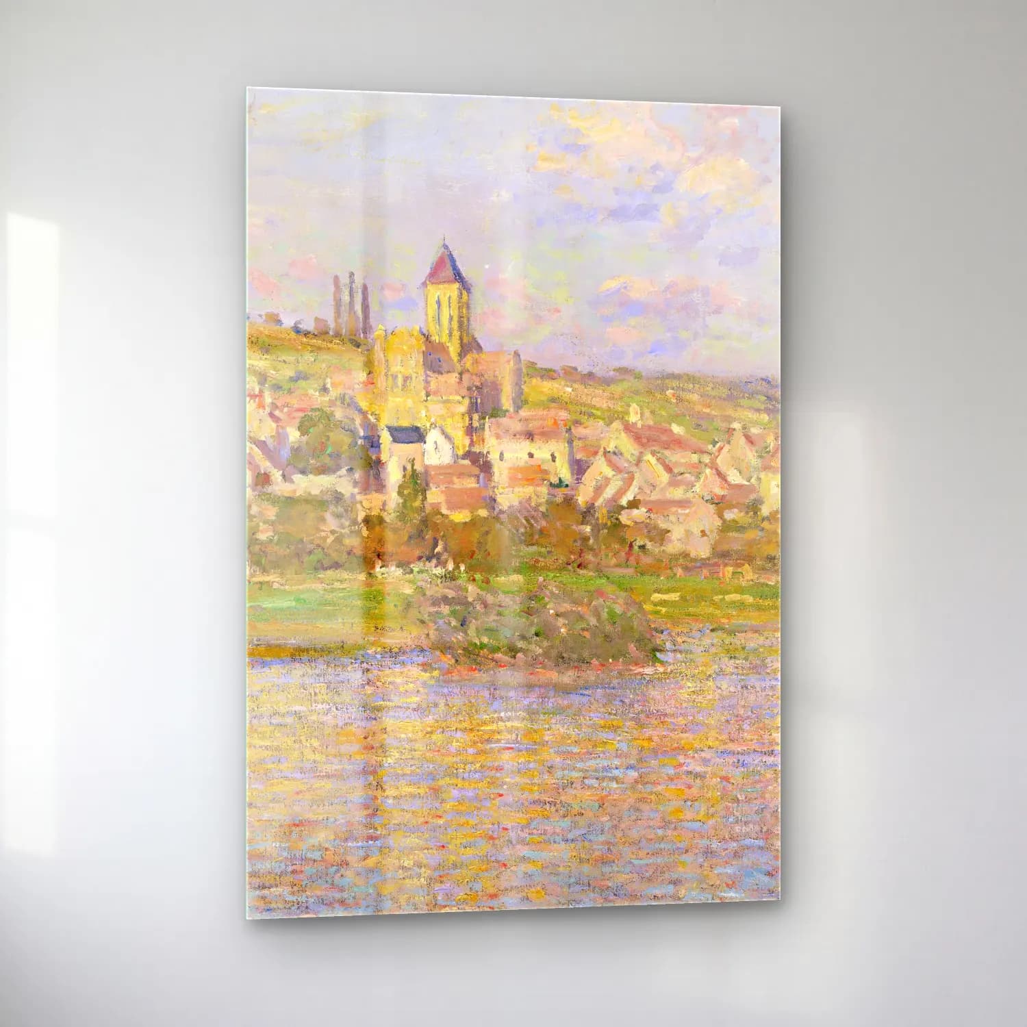 Claude Monet – Vétheuil – Bej Tonlar cam tablo — sol açıdan görünüm