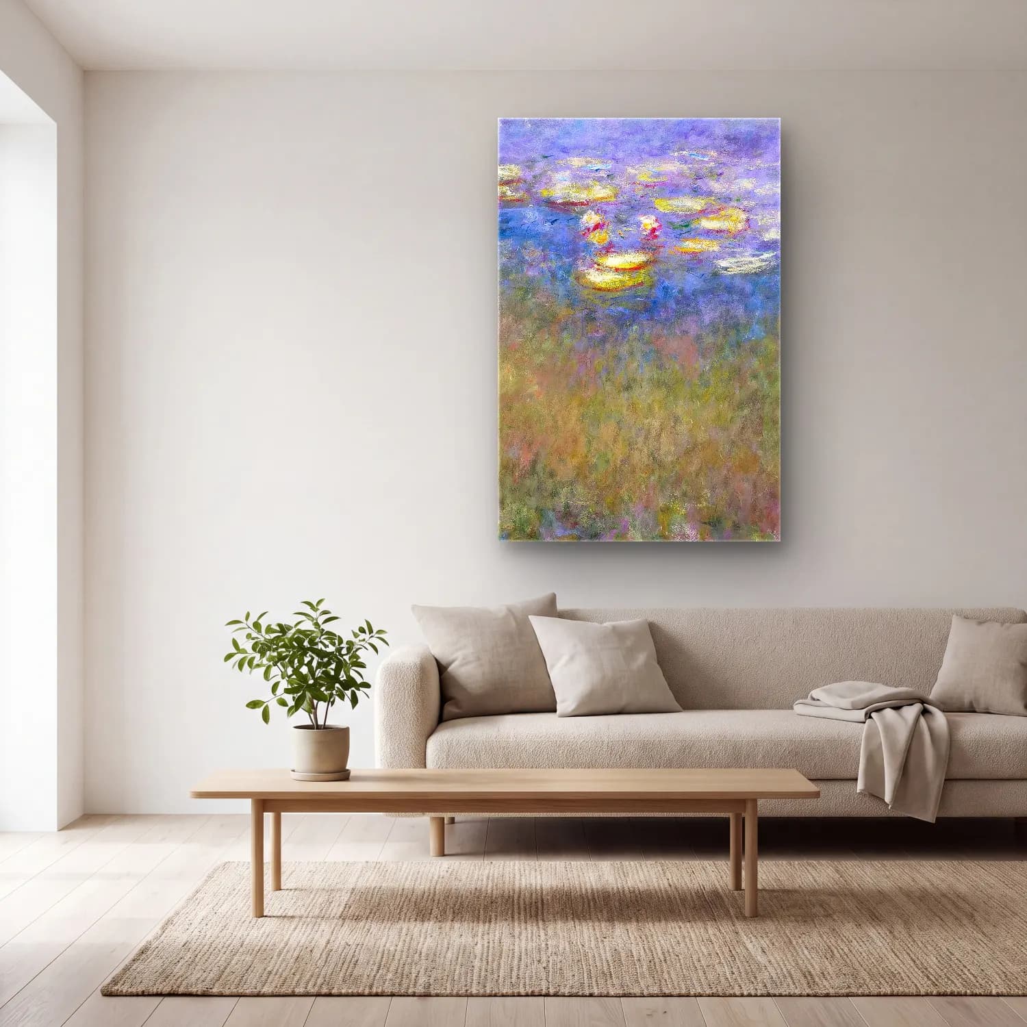 Claude Monet – Water Lilies – Pastel Tonlar cam tablo — açık renk salonda