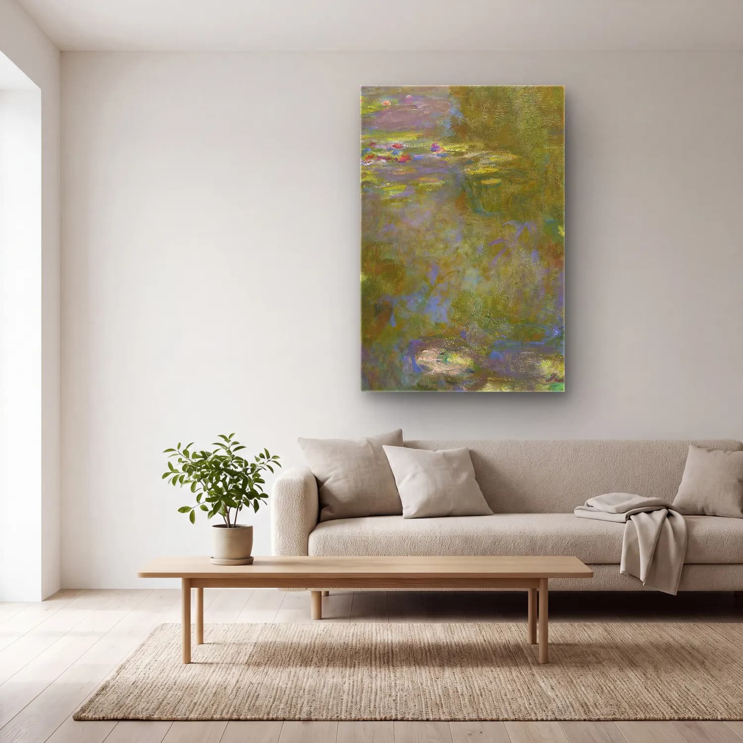 Claude Monet – Water Lily Pond cam tablo — açık renk salonda