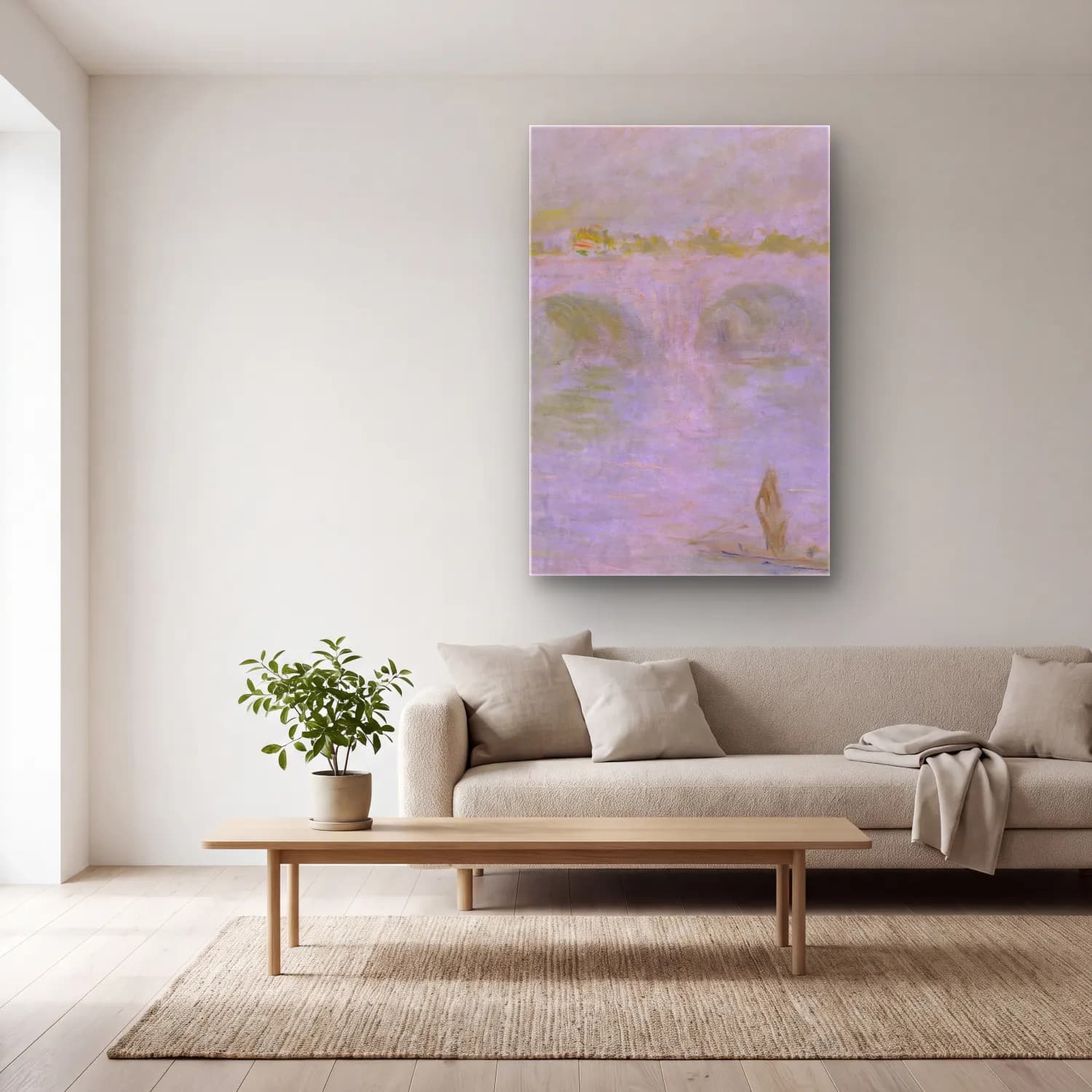 Claude Monet – Waterloo Bridge in London cam tablo — açık renk salonda