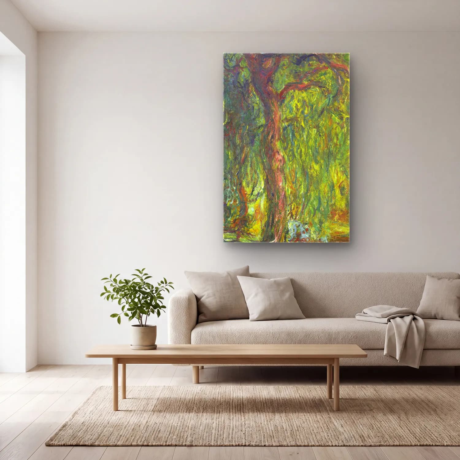 Claude Monet – Weeping Willow cam tablo — açık renk salonda