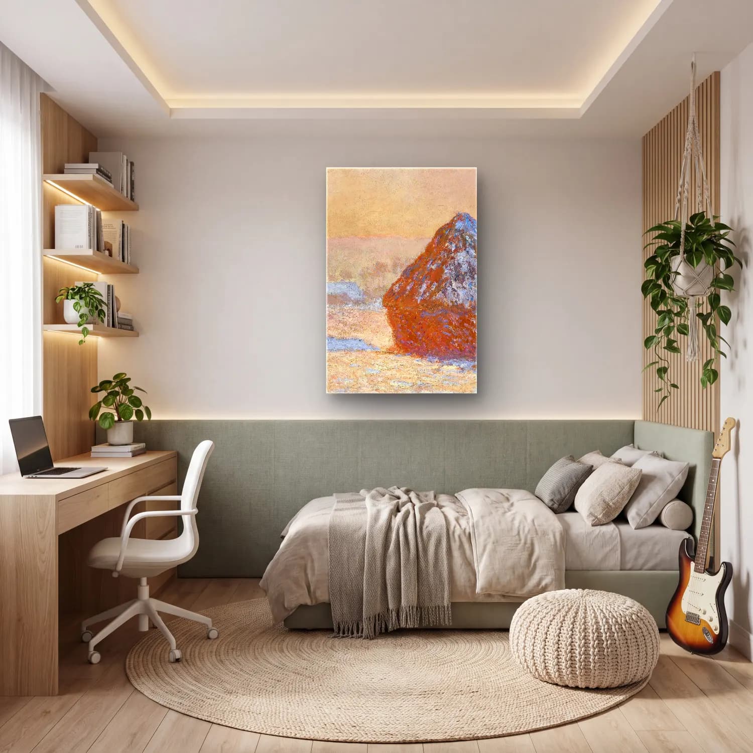 Claude Monet – Wheatstacks, Snow Effect, Morning cam tablo — genç odasında