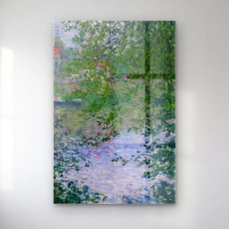 Claude Monet – À Travers Les Arbres, Île De La Grande Jatte cam tablo — Claude Monet – À Travers Les Arbres, Île De La Grande Jatte — empresyonist kırda nehir