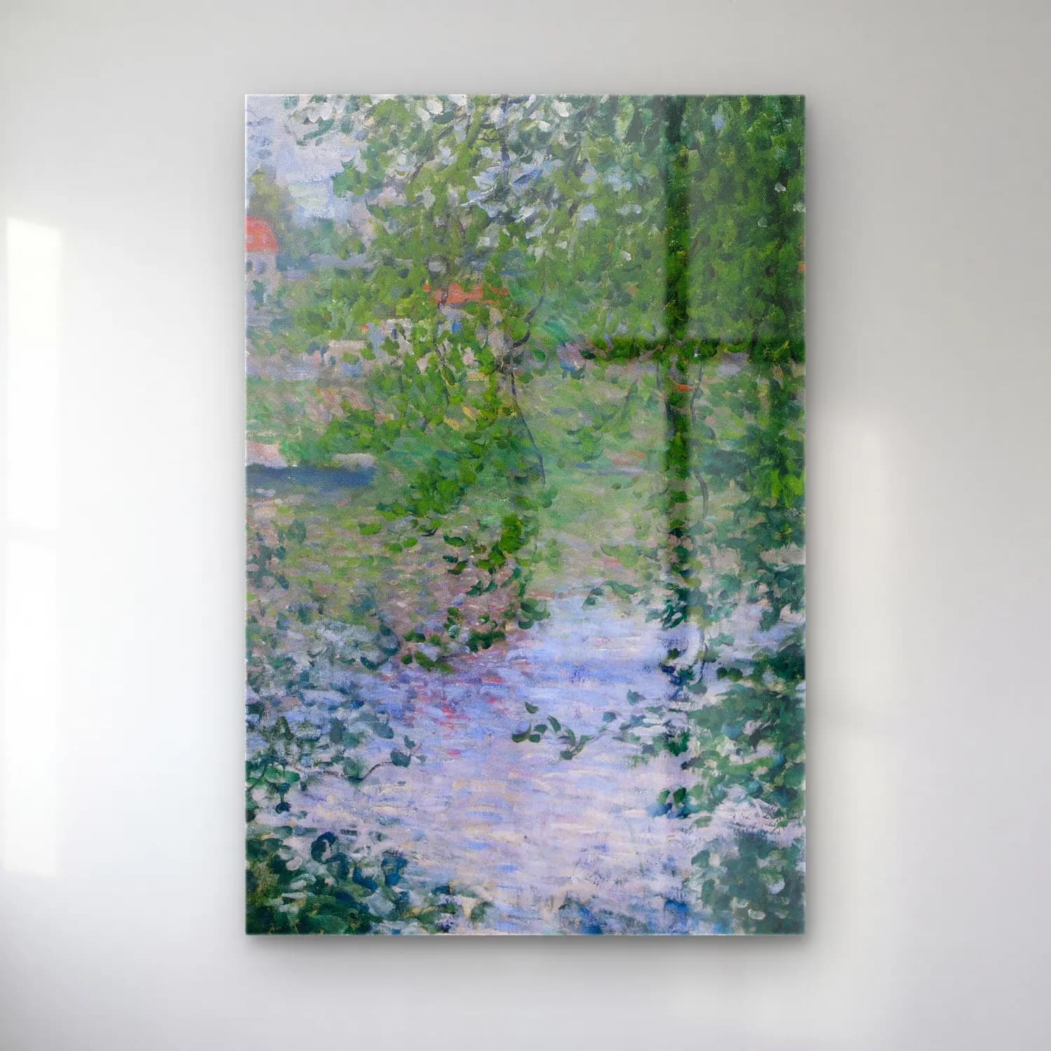 Claude Monet – À Travers Les Arbres, Île De La Grande Jatte cam tablo — Claude Monet – À Travers Les Arbres, Île De La Grande Jatte — empresyonist kırda nehir