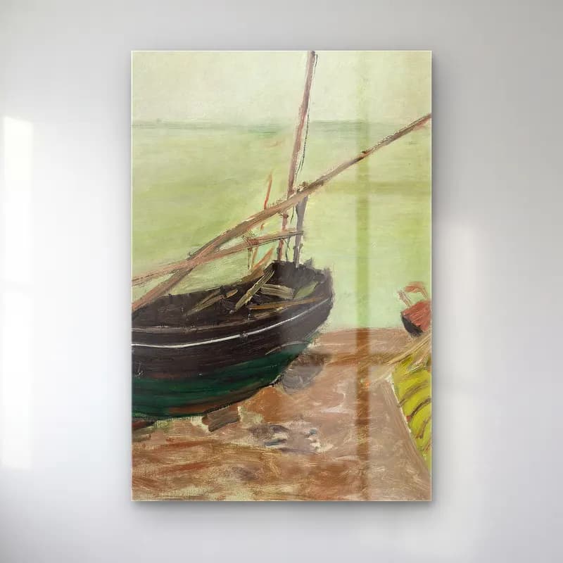 Claude Monet – Étude de bateaux sur la plage d’Étretat cam tablo — Claude Monet – Étude de bateaux sur la plage d’Étretat — yağlı boya liman ve tekneler