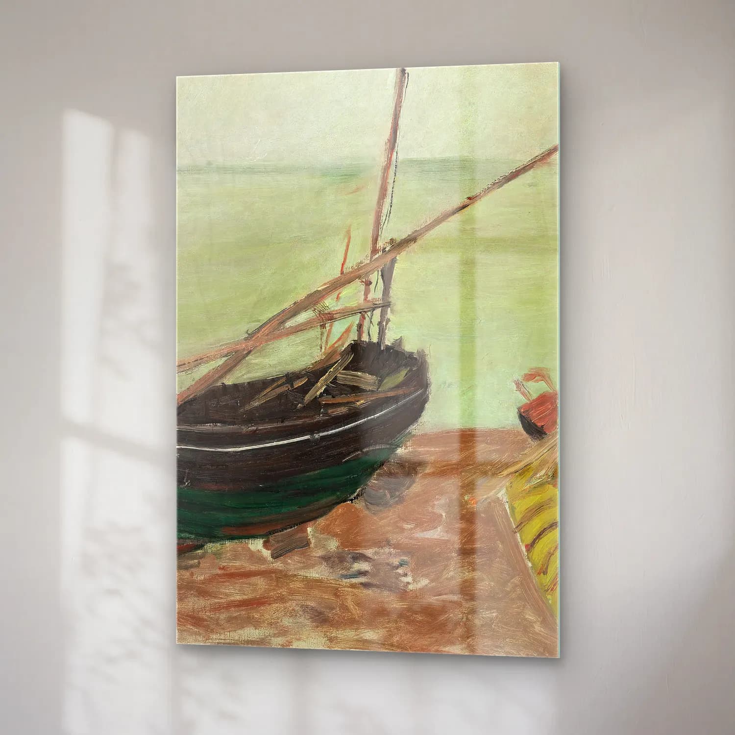 Claude Monet – Étude de bateaux sur la plage d’Étretat cam tablo — sağ açıdan görünüm