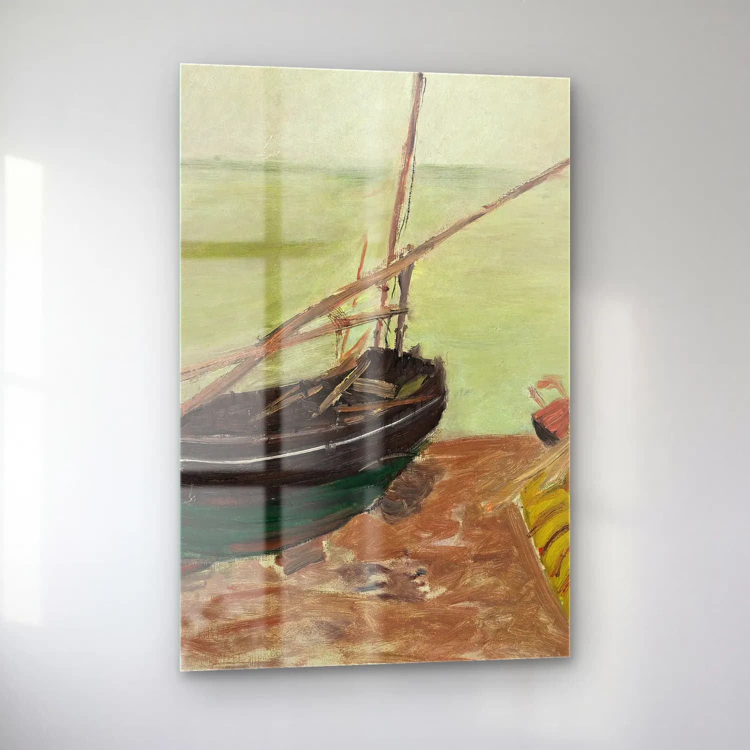 Claude Monet – Étude de bateaux sur la plage d’Étretat cam tablo — sol açıdan görünüm