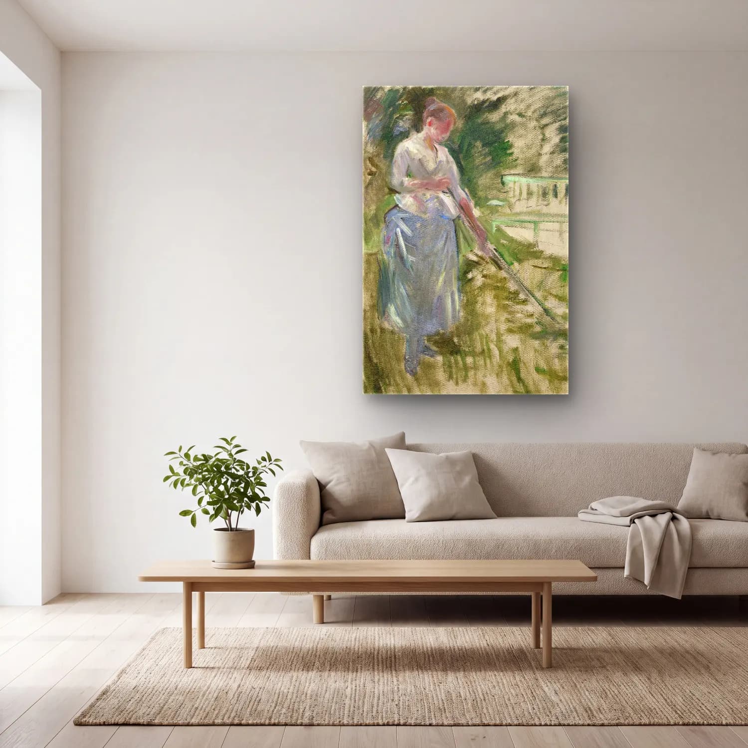 Berthe Morisot – Faneuse cam tablo — açık renk salonda