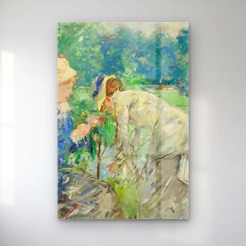 Berthe Morisot – In the Bois de Boulogne cam tablo — Berthe Morisot – In the Bois de Boulogne — empresyonist çiçek bahçesi