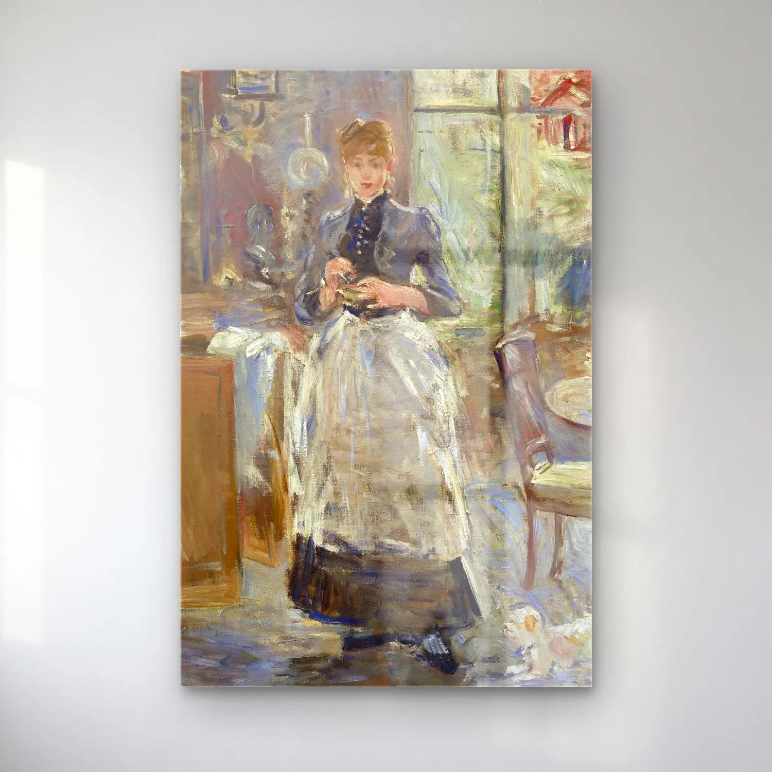 Berthe Morisot – In the Dining Room cam tablo — Berthe Morisot – In the Dining Room — empresyonist elbiseli kadın