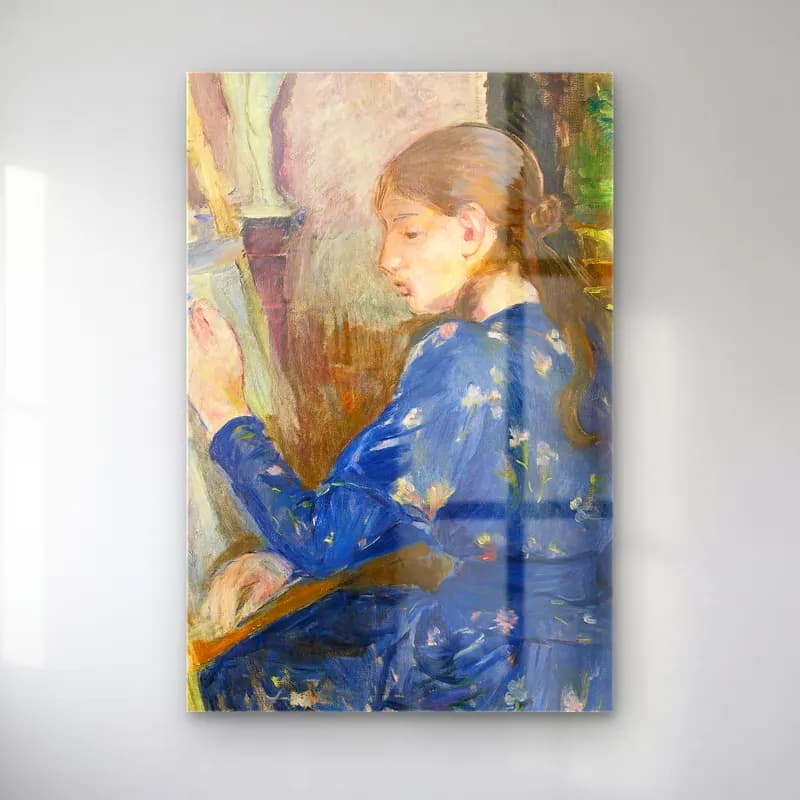 Berthe Morisot – Jeune Fille Écrivant cam tablo — Berthe Morisot – Jeune Fille Écrivant — empresyonist kız çocuğu portresi