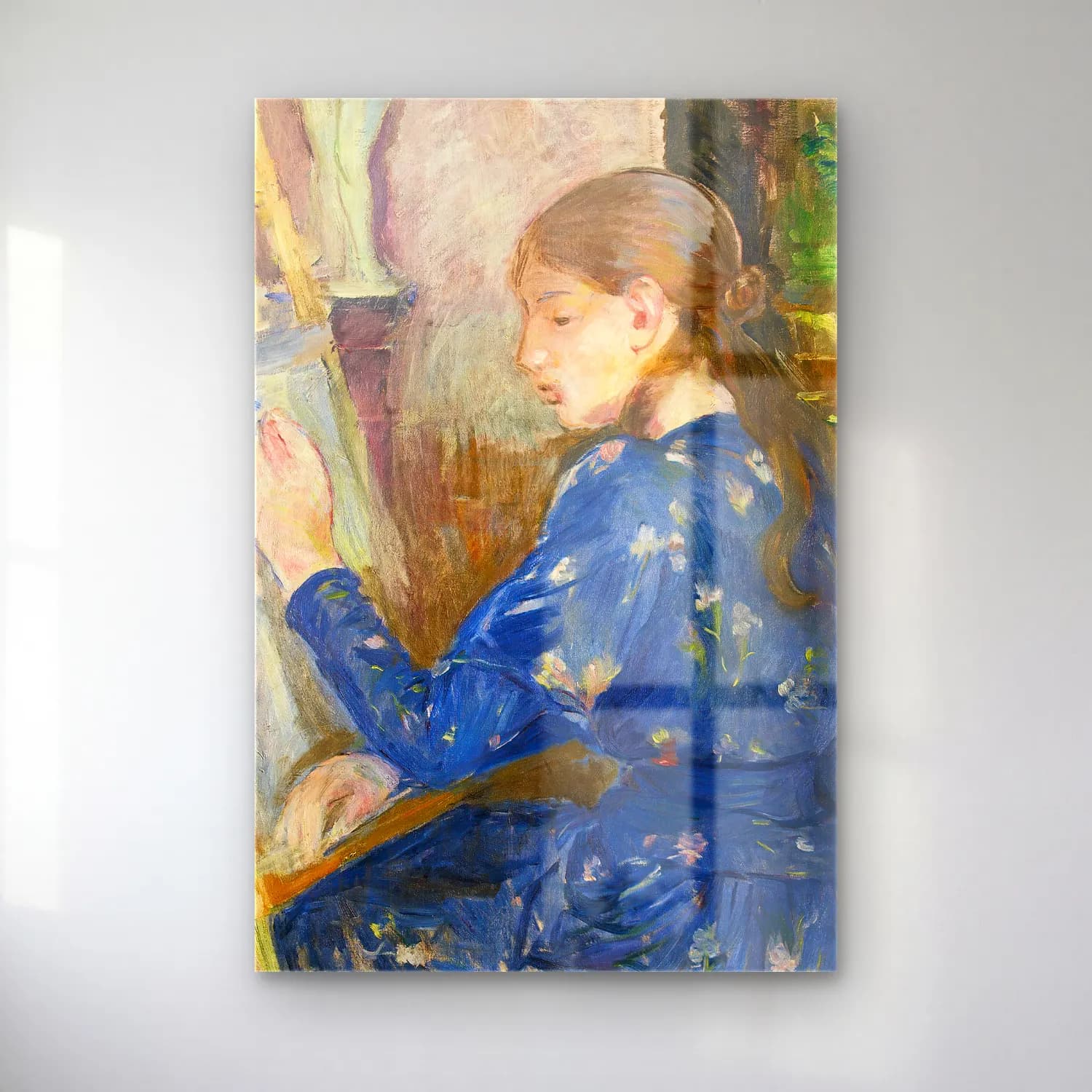 Berthe Morisot – Jeune Fille Écrivant cam tablo — Berthe Morisot – Jeune Fille Écrivant — empresyonist kız çocuğu portresi