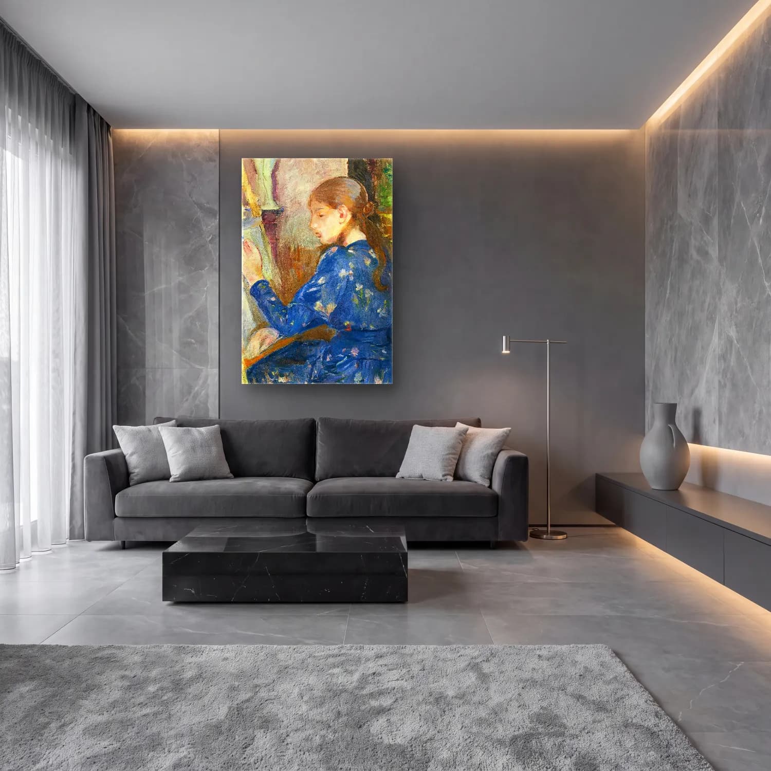 Berthe Morisot – Jeune Fille Écrivant cam tablo — lüks salon duvarında