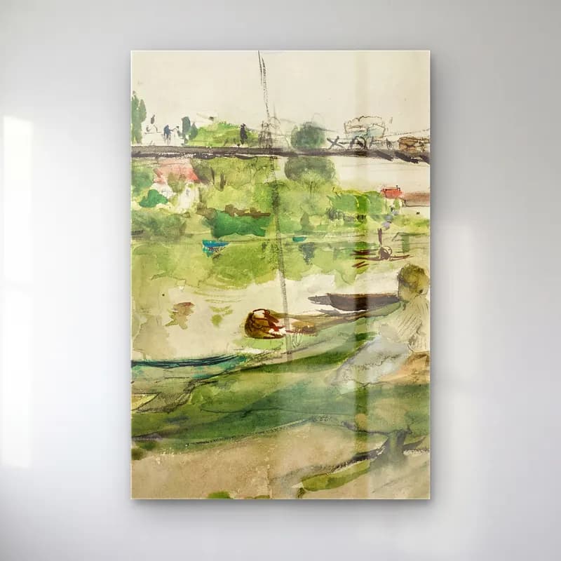Berthe Morisot – Le pont sur l’Oise cam tablo — Berthe Morisot – Le pont sur l’Oise — suluboya liman ve tekneler