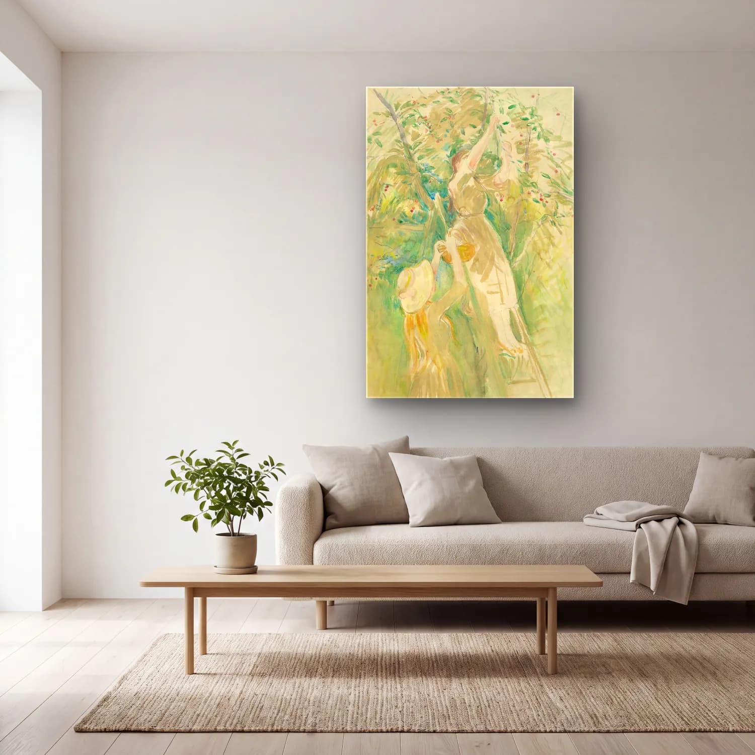 Berthe Morisot – Study for The Cherry Tree cam tablo — açık renk salonda