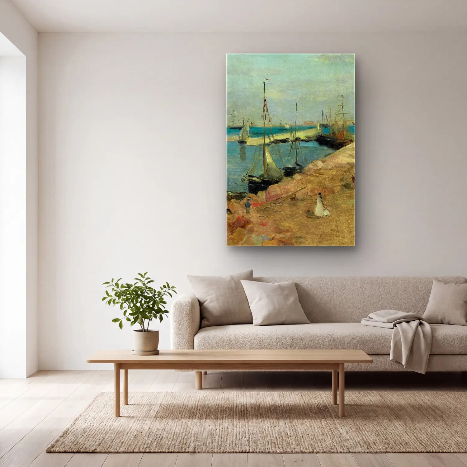 Berthe Morisot – The Harbor at Cherbourg cam tablo — açık renk salonda
