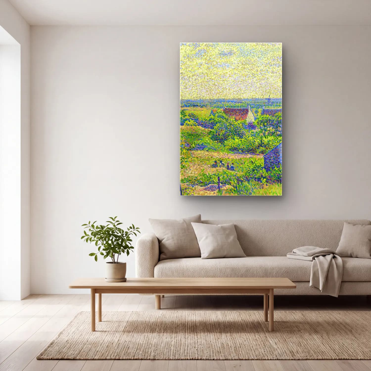 Theo van Rysselberghe – Paysage Avec Maisons cam tablo — açık renk salonda