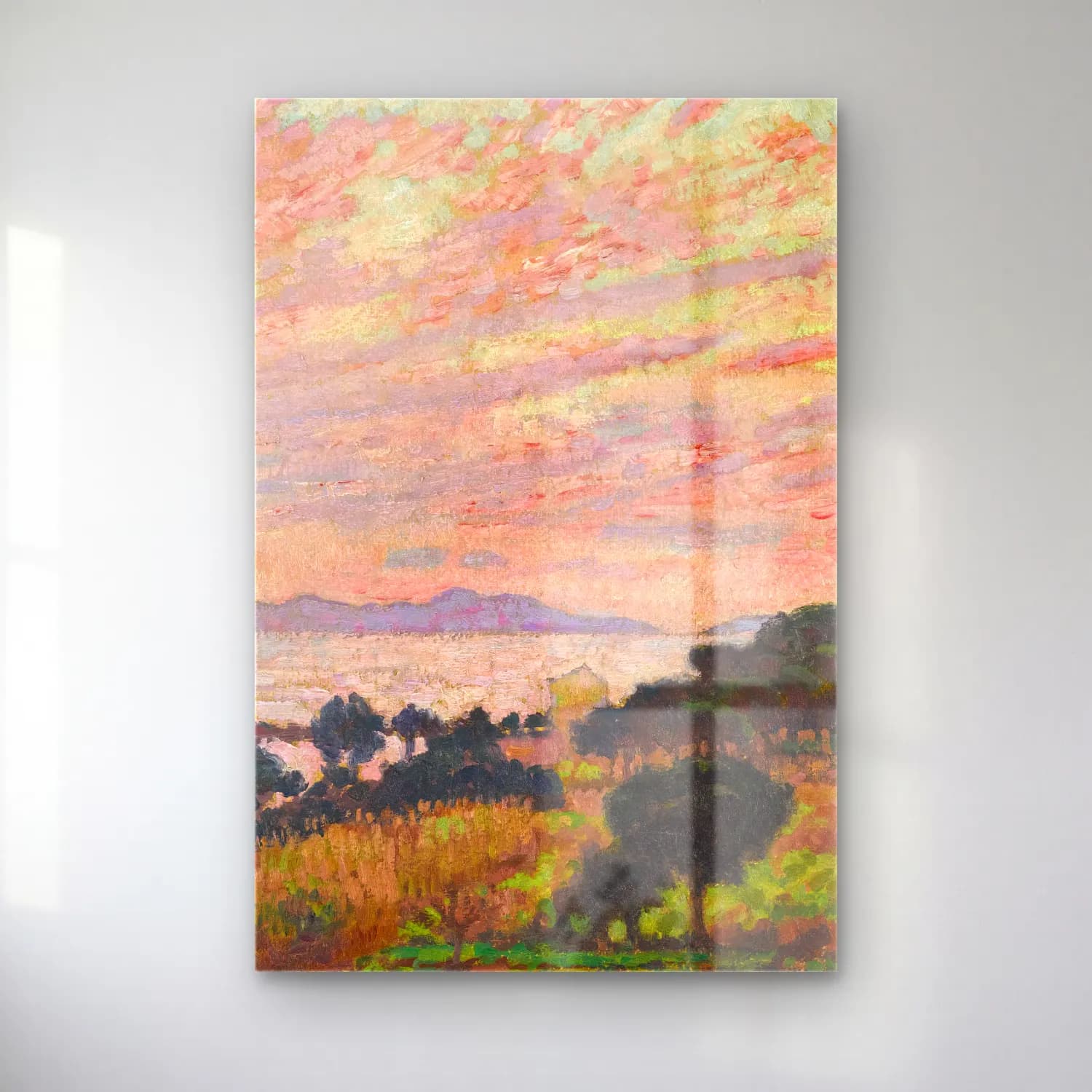 Theo van Rysselberghe – The Mediterranean at Le Lavandou cam tablo — Theo van Rysselberghe – The Mediterranean at Le Lavandou — empresyonist gün batımı gökyüzü