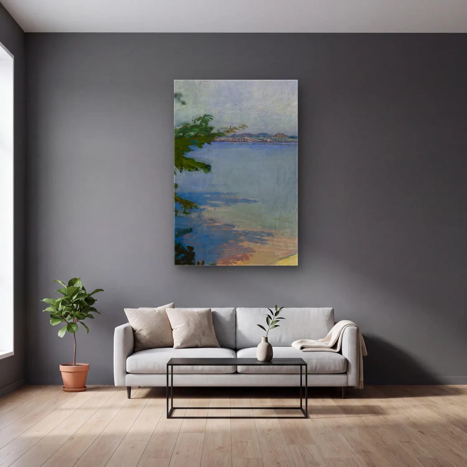 Abbott Handerson Thayer – Dublin Pond, New Hampshire cam tablo — gri duvarlı salonda