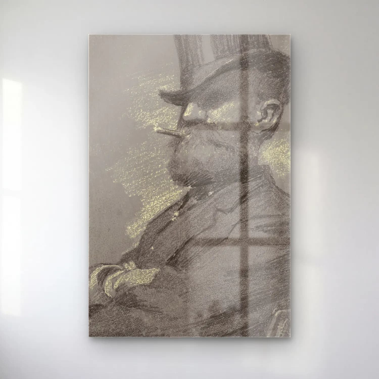 Robert William Vonnoh – Man in Top Hat, Smoking a Cigar (late 19th century) – Pastel Tonlar cam tablo — Robert William Vonnoh – Man in Top Hat, Smoking a Cigar (late 19th century) – Pastel Tonlar — karakalem erkek portresi