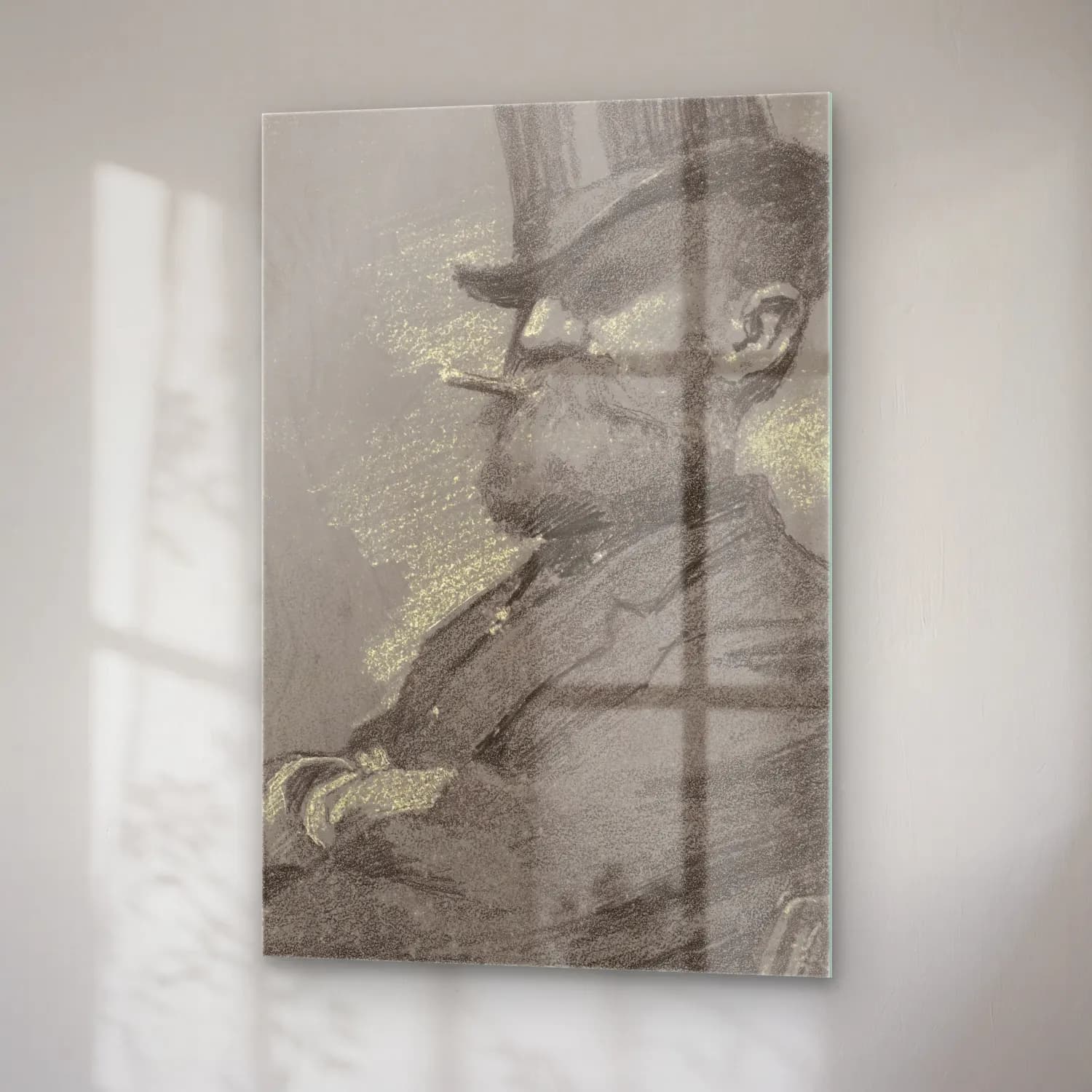 Robert William Vonnoh – Man in Top Hat, Smoking a Cigar (late 19th century) – Pastel Tonlar cam tablo — sağ açıdan görünüm