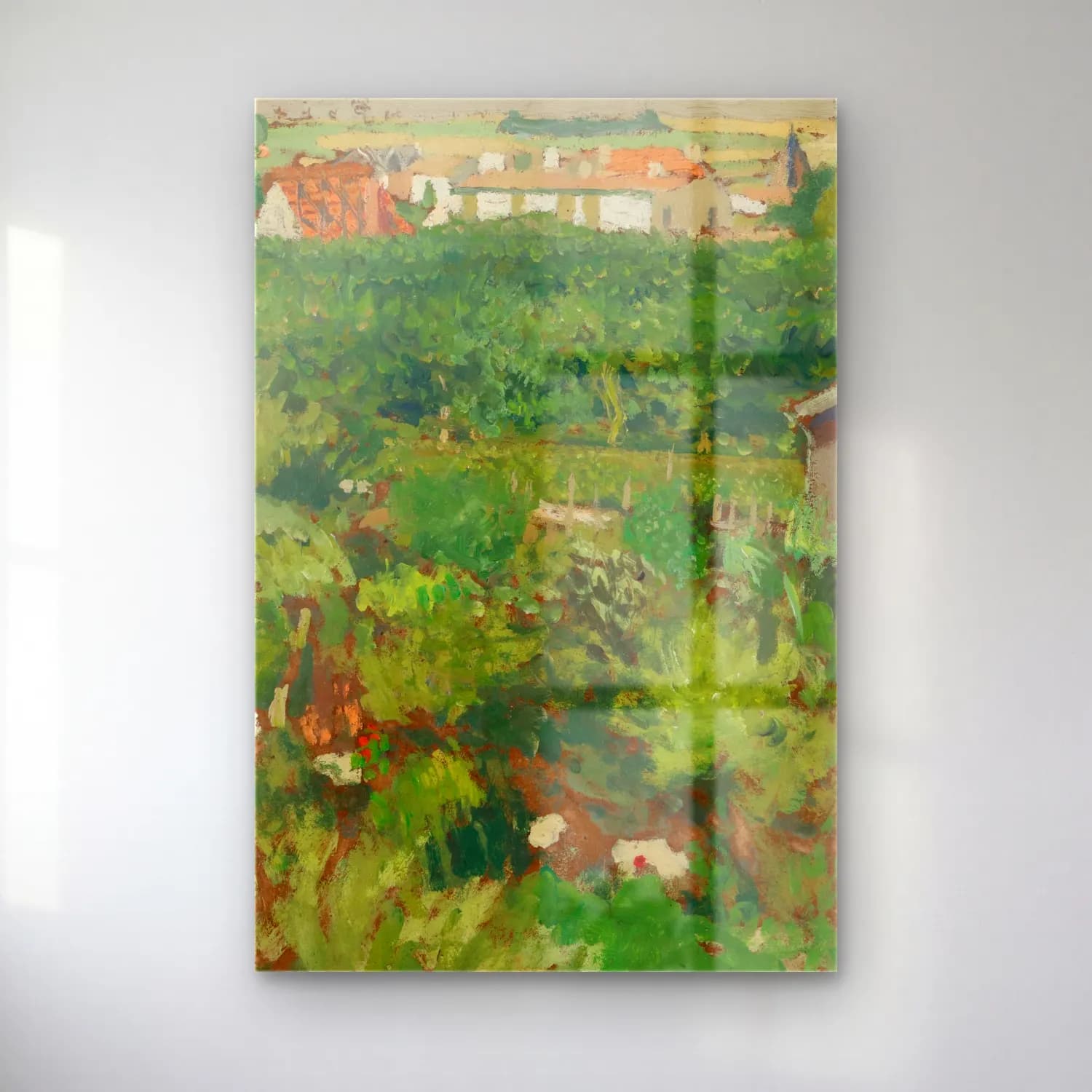 Édouard Vuillard – Bahçeli Kulübe cam tablo — Édouard Vuillard – Bahçeli Kulübe — empresyonist bahçeli kulübe