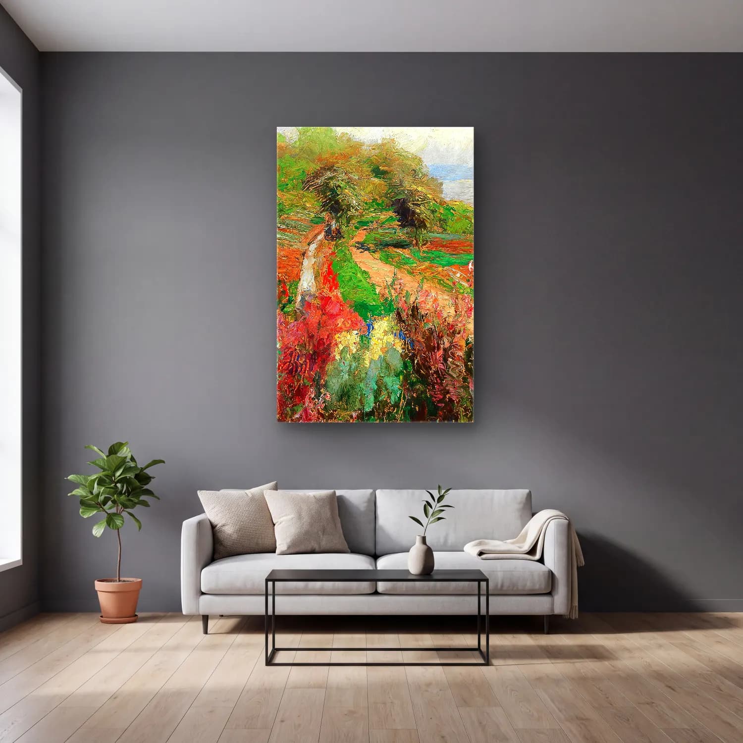 Olga Wisinger-Florian – A coastal landscape cam tablo — gri duvarlı salonda