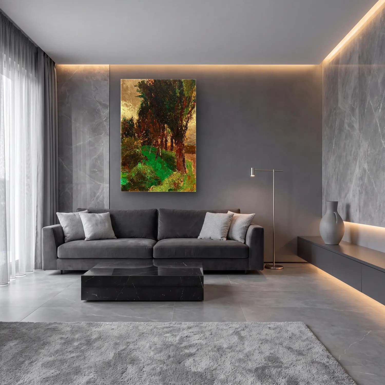 Olga Wisinger-Florian – Avenue of Poplars cam tablo — lüks salon duvarında
