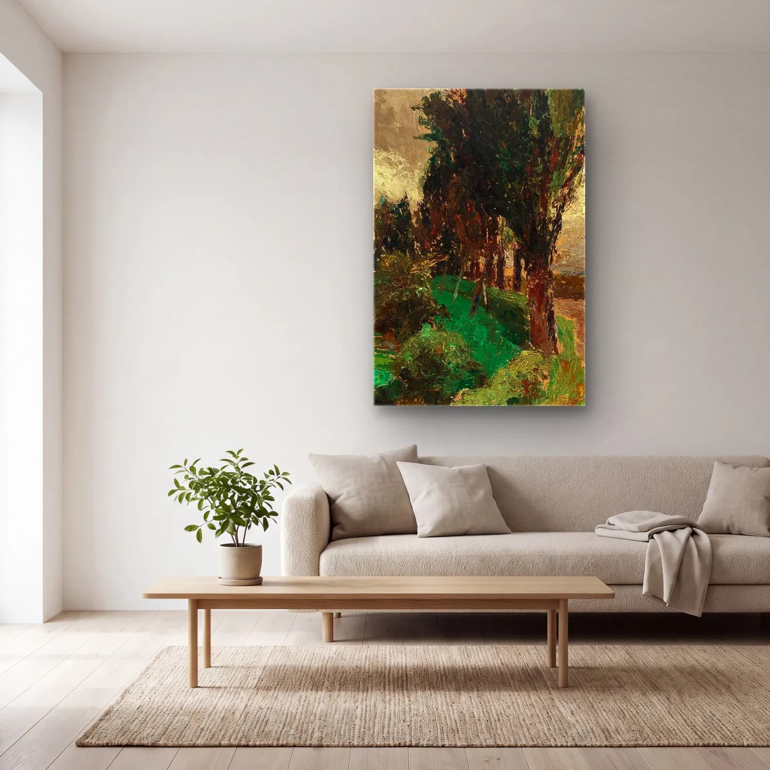 Olga Wisinger-Florian – Avenue of Poplars cam tablo — açık renk salonda