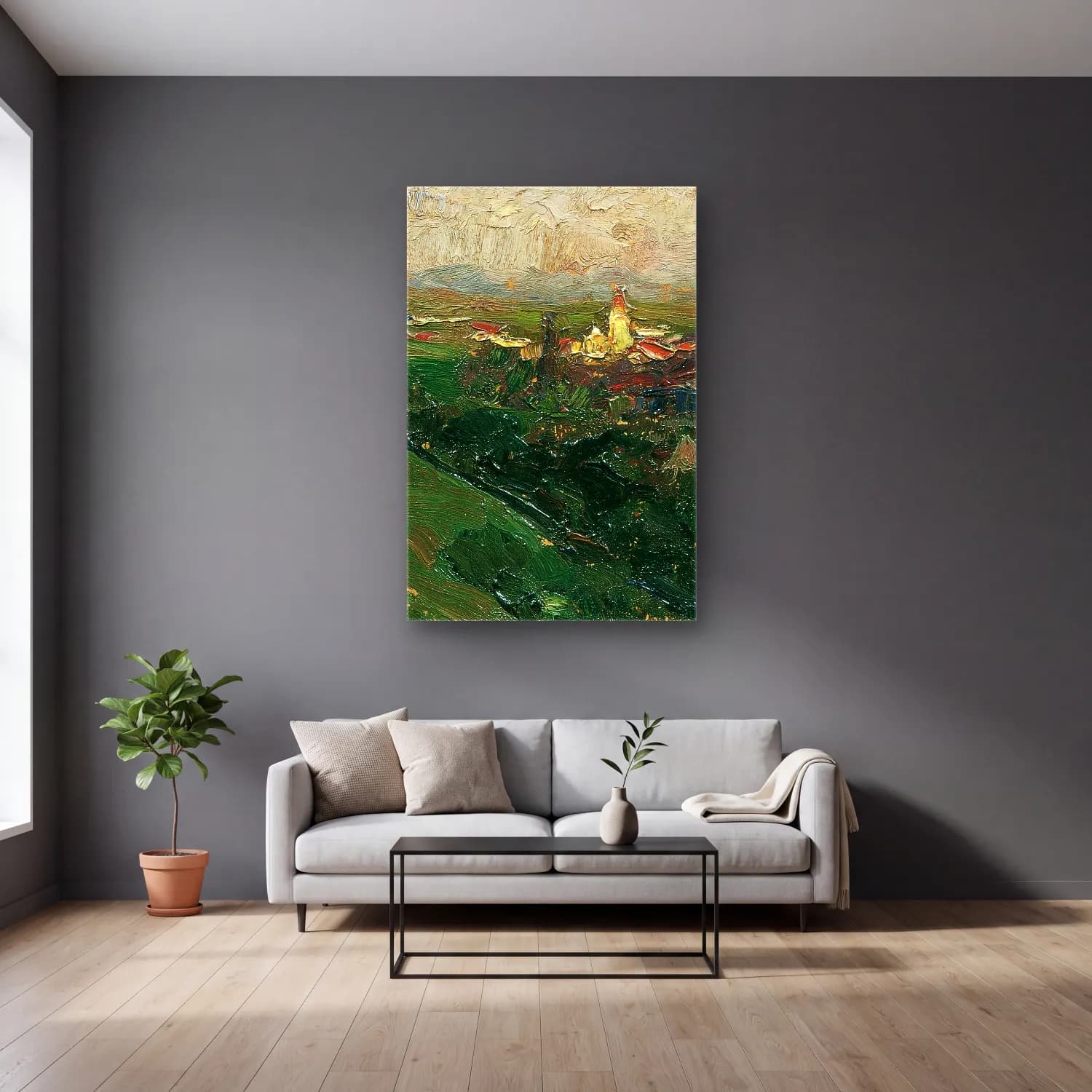Olga Wisinger-Florian – Blick auf das Kahlenberger Dorf cam tablo — gri duvarlı salonda