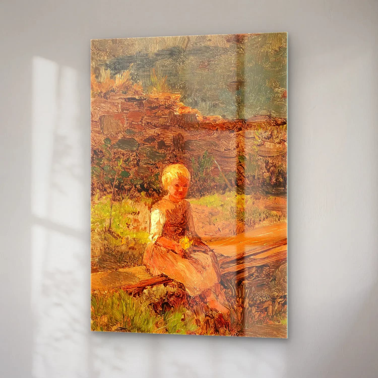 Olga Wisinger-Florian – Child Sitting on a Wooden Walkway cam tablo — sağ açıdan görünüm