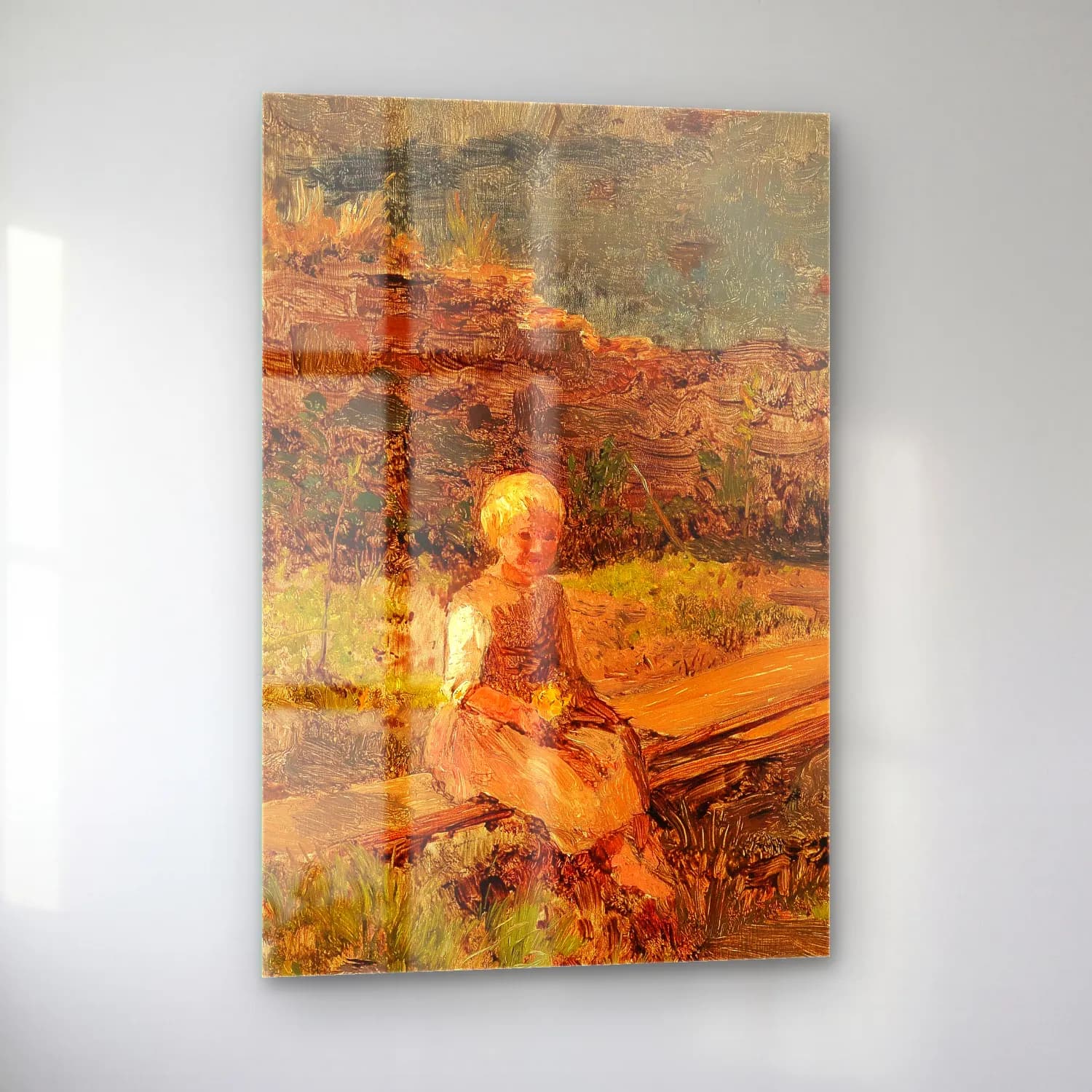 Olga Wisinger-Florian – Child Sitting on a Wooden Walkway cam tablo — sol açıdan görünüm