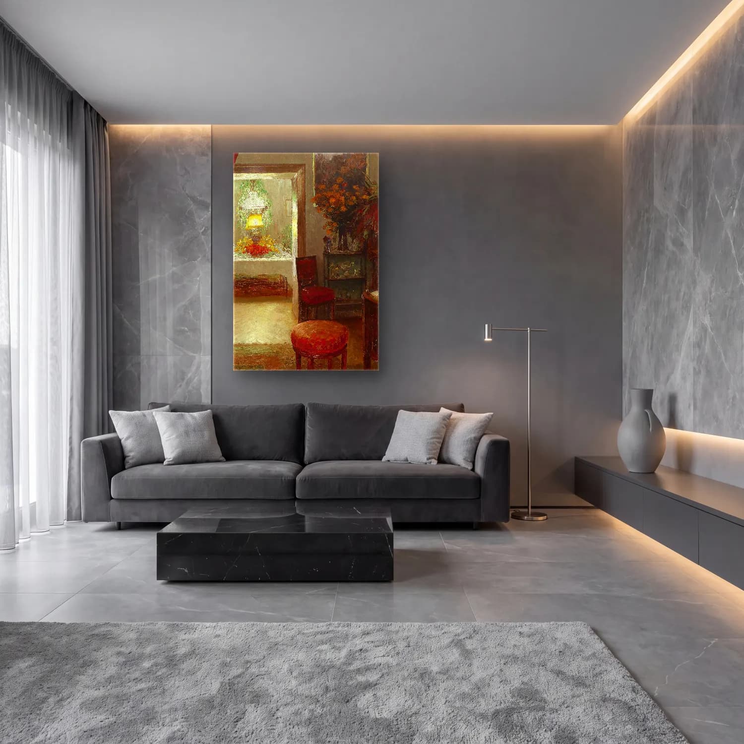 Olga Wisinger-Florian – Interieur mit festlich gedecktem Tisch cam tablo — lüks salon duvarında