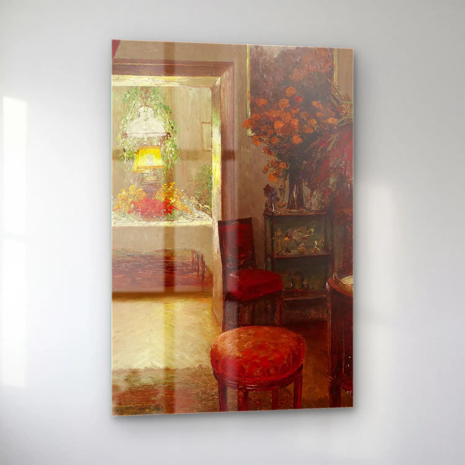 Olga Wisinger-Florian – Interieur mit festlich gedecktem Tisch cam tablo — sol açıdan görünüm