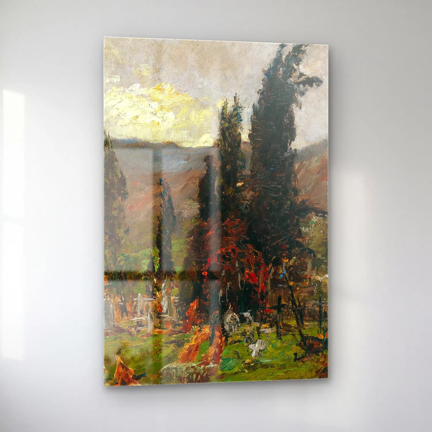 Olga Wisinger-Florian – View of a cemetery at dusk cam tablo — sol açıdan görünüm