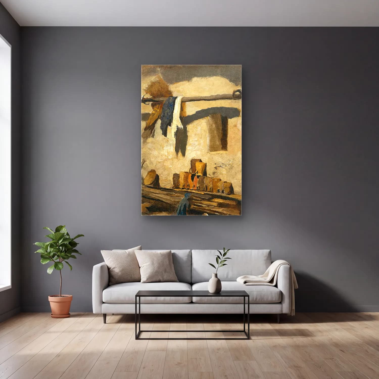 Olga Wisinger-Florian – Wall of a house cam tablo — gri duvarlı salonda