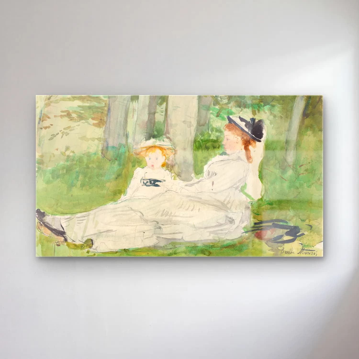 Berthe Morisot – At the Edge of the Forest cam tablo — Berthe Morisot – At the Edge of the Forest — suluboya anne ve çocuk