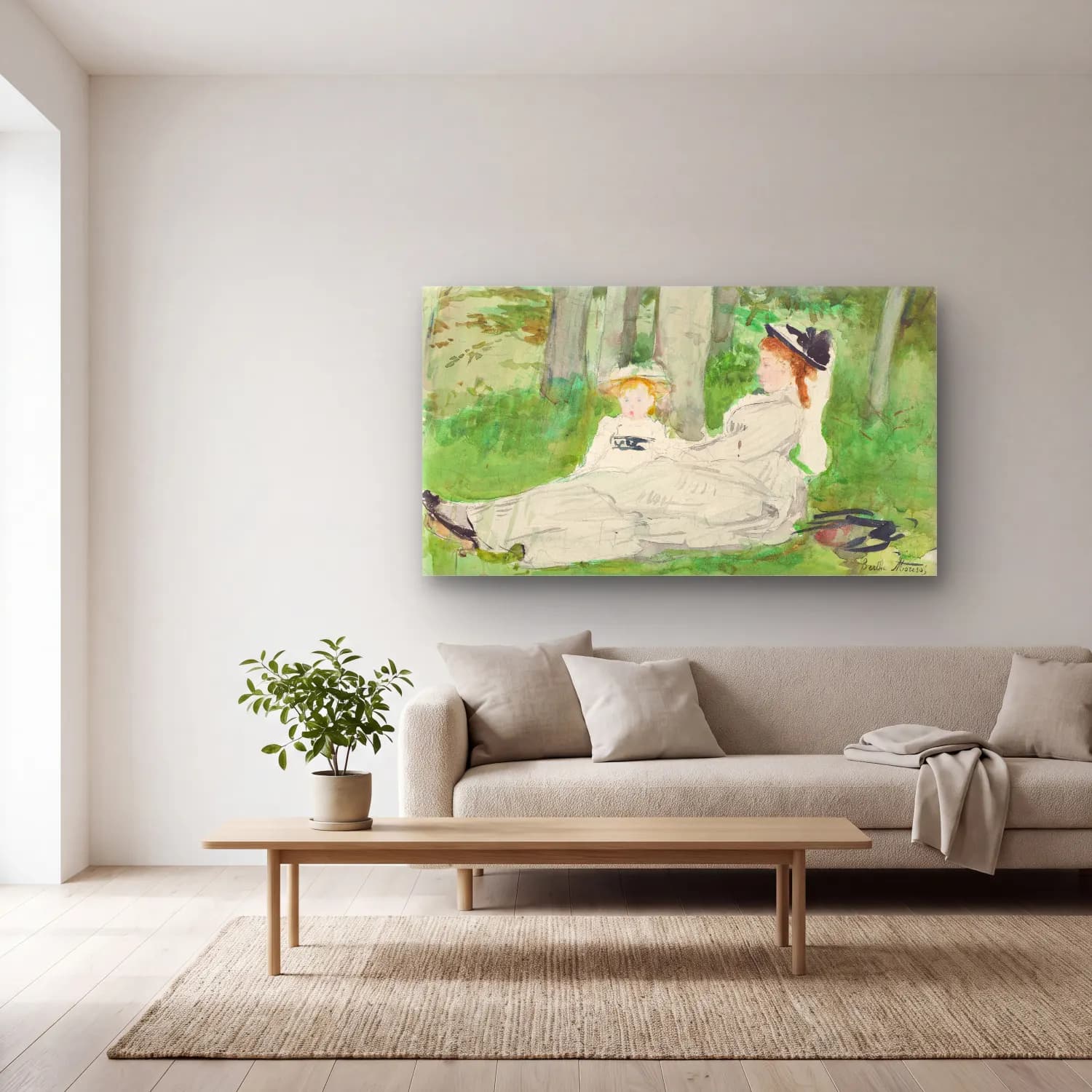 Berthe Morisot – At the Edge of the Forest cam tablo — açık renk salonda